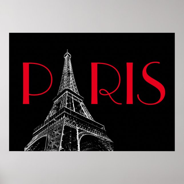 Poster Tour Eiffel Paris Voyage Noir Blanc Rouge Art Pop (Devant)