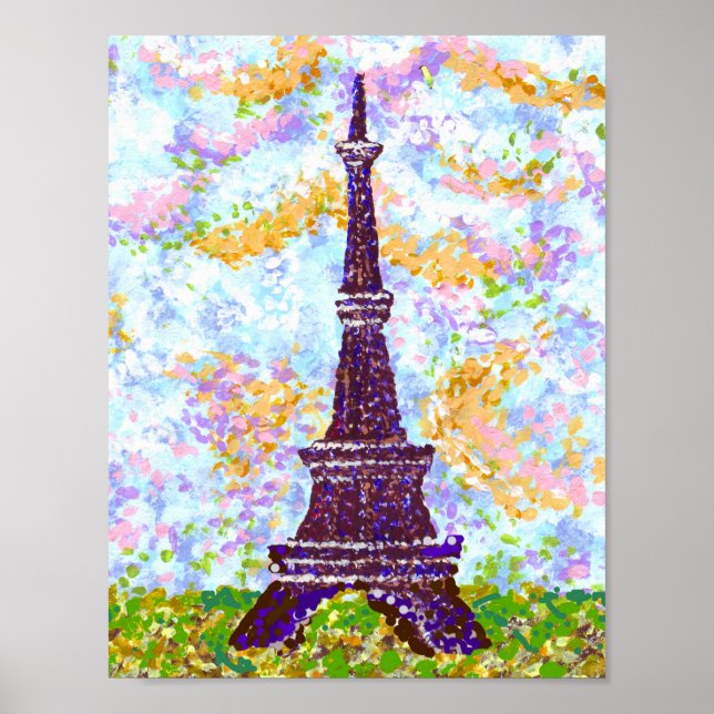 Poster Tour Eiffel Pointillisme Paysage lumineux K Hubler (Devant)