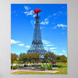 Poster Tour Eiffel portant un chapeau de cowboy rouge, Pa