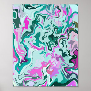 Poster Tourbillon abstrait vif avec rose et vert