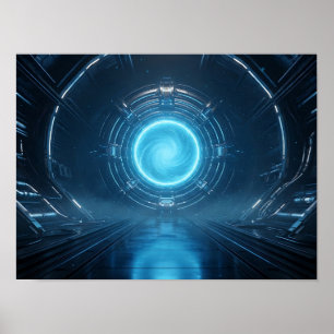 Poster Tourbillon Cosmique Doré sur Abstrait Noir