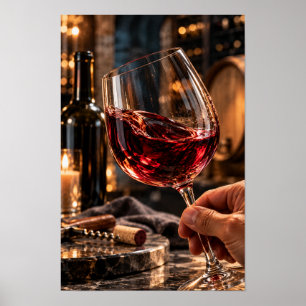 Poster Tourbillon de vin rouge dans un verre de cristal –