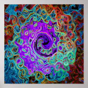 Poster Tourbillon Liquide Abstrait Rétro Coloré Violet