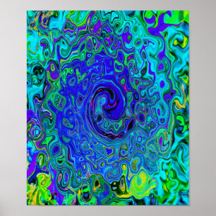 Poster Tourbillonnement Liquide Abstrait Violet Bleu Rétr