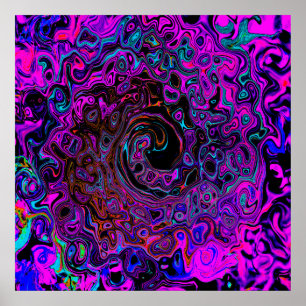 Poster Tourbillonnement Liquide Rétro Noir et Magenta Psy
