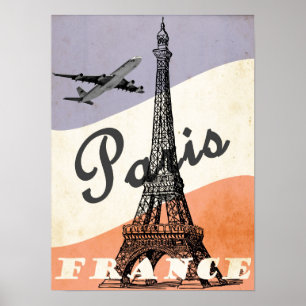 Poster Tourisme Tour Eiffel Paris Publicité Voyage Aérien