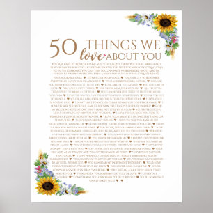 Poster tournesol 50 choses que nous t'aimons 50ème annive