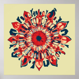Poster Tournesol abstrait - rouge bleu + votre fond.