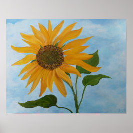Poster Tournesol avec ciel bleu et nuages