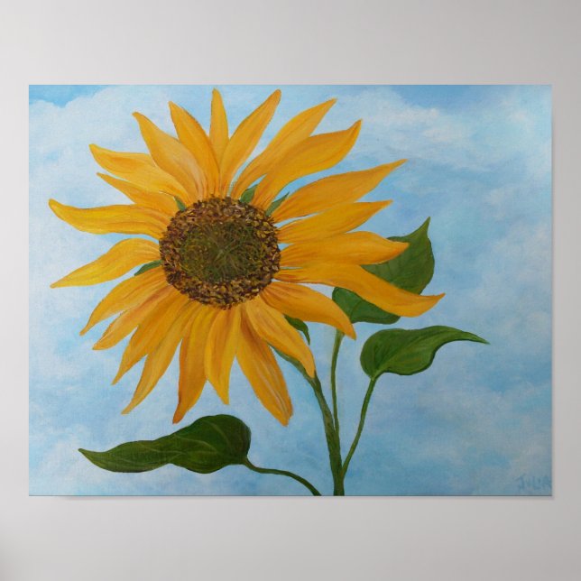Poster Tournesol avec ciel bleu et nuages (Devant)