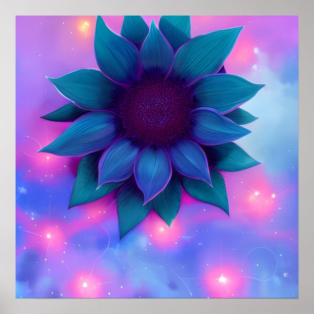 Poster Tournesol bleu Turquoise pourpre (Devant)