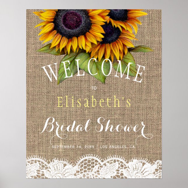 Poster Tournesol burlap et dentelle nuptiale automne douc (Devant)