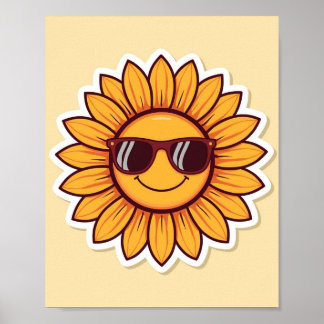 Poster Tournesol Cool avec des Lunettes de Soleil