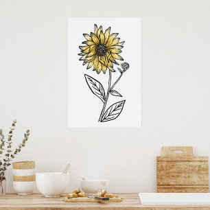Poster Tournesol d'art en ligne d'esthétique d'aquarelle 