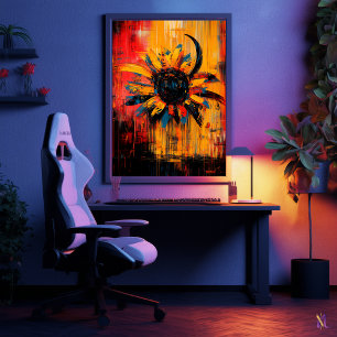 Poster Tournesol expressionniste contemporain radiant
