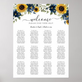 Poster Tournesol Floral Marine Mariage bleu Carte de sièg