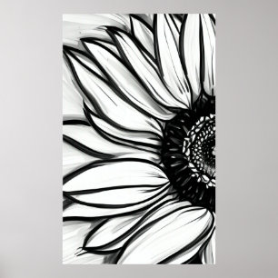 Poster Tournesol noir et blanc