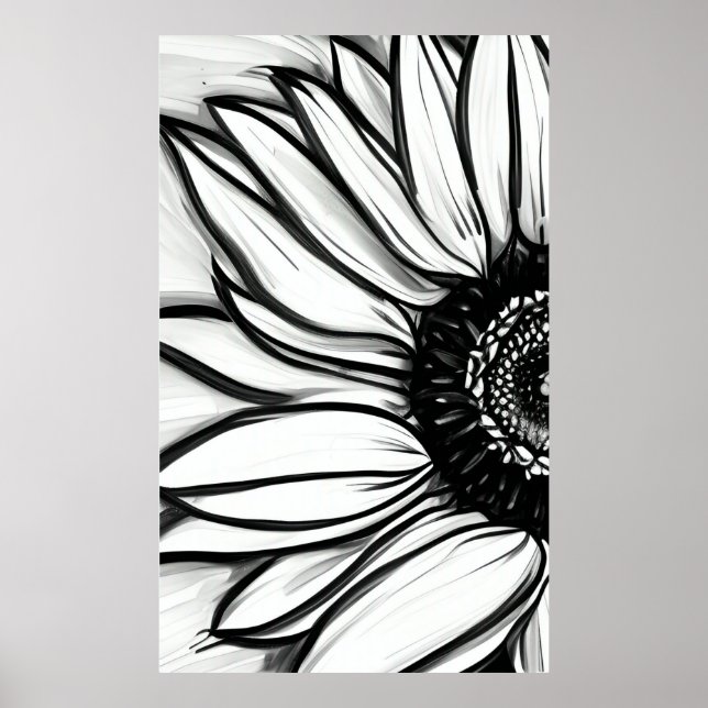 Poster Tournesol noir et blanc (Devant)
