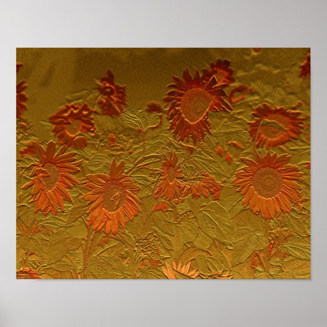 Poster Tournesol Orange Or Floral Art Design Découpage (Devant)