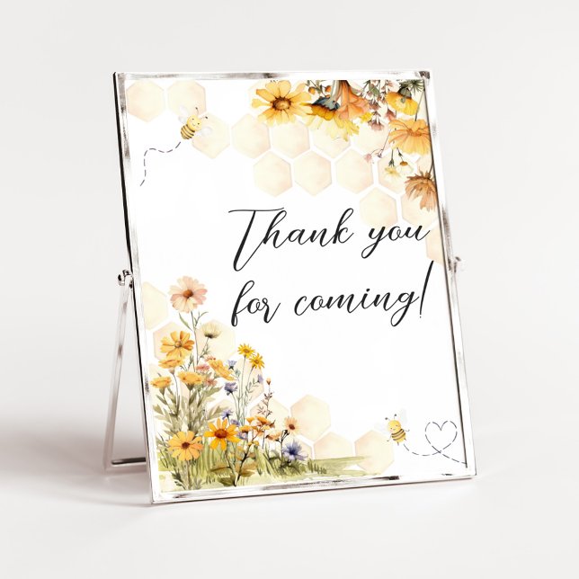 Poster Tournesol Petit Merci de miel pour venir (Sunflower Little Honey Baby Shower Thank you for Coming Sign)