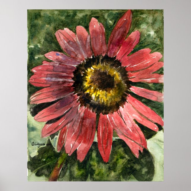 Poster Tournesol rouge 5 aquarelle peinture Imprimer/post (Devant)