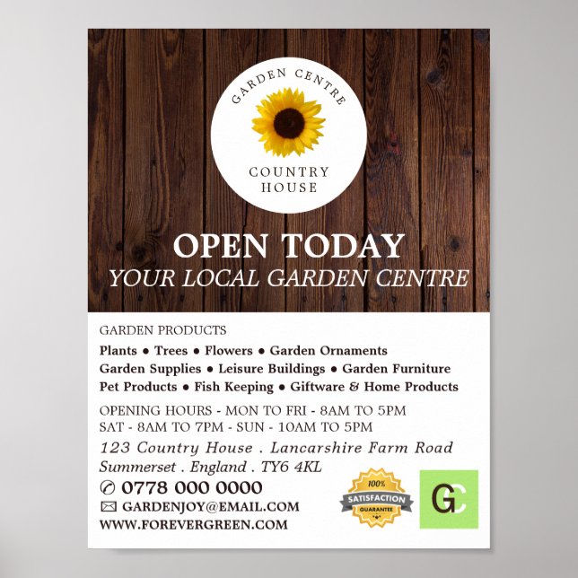 Poster Tournesol rustique, Centre de jardin, Horticulteur (Devant)