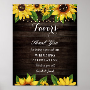 Poster Tournesol Rustique Chaîne de bois Lumières Mariage