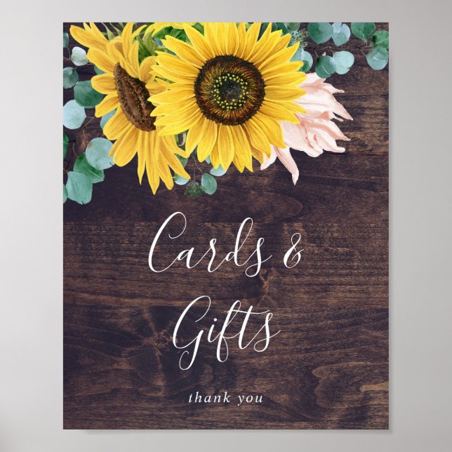 Poster Tournesol Rustique | Panneau en Bois Cartes et Cad (Devant)