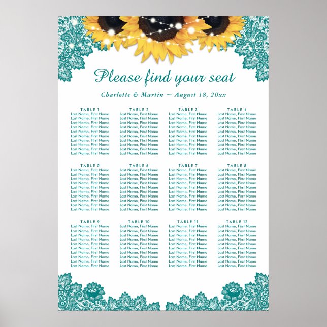 Poster Tournesol Turquoise Rustique Chic Graphique 12 (Devant)