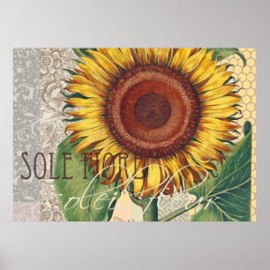 Poster Tournesol Vintage Damas Fond d'écran Collage