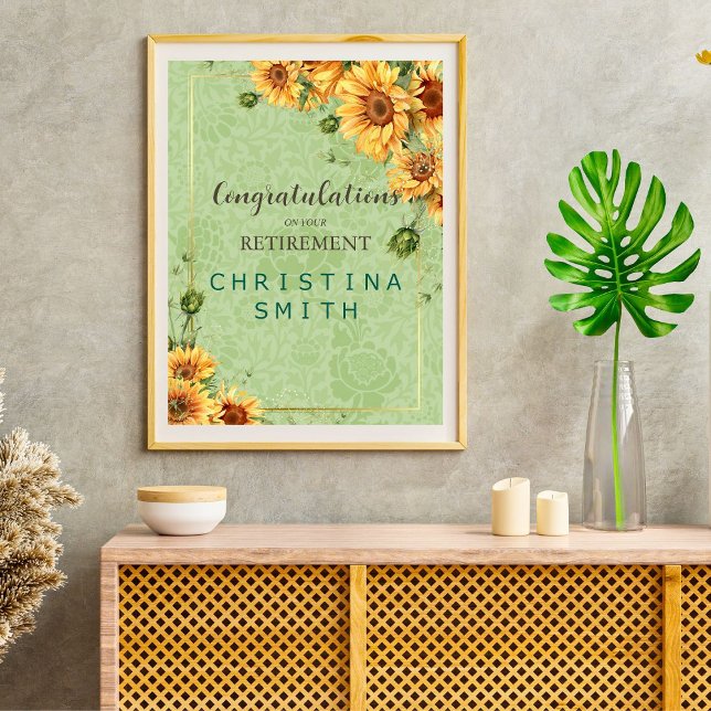 Poster Tournesol Vintage Jardin Aquarelle Retrait (Sunflower Vintage Garden Watercolor Retirement)