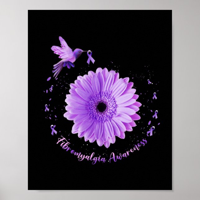 Poster Tournesol violet Ribbon Fibromyalgie Sensibilisati (Devant)