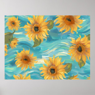 Poster Tournesols en bleu