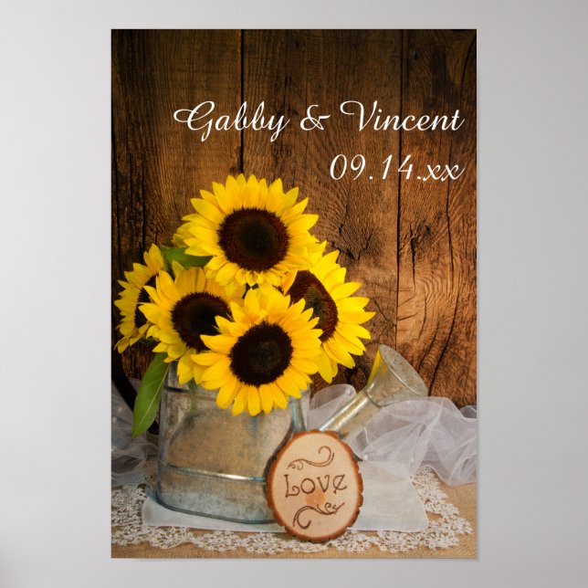 Poster Tournesols et arrosoir de jardin mariage de grange (Devant)