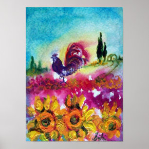 POSTER TOURNESOLS ET COQ NOIR