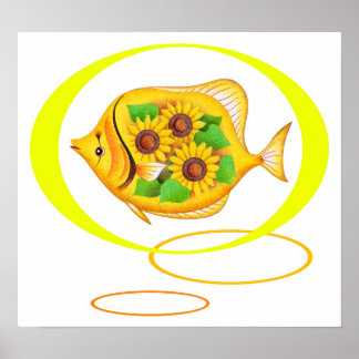 Poster Tournesols et poissons tropicaux.
