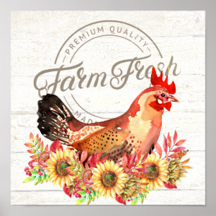 Poster Tournesols et poulet de ferme frais