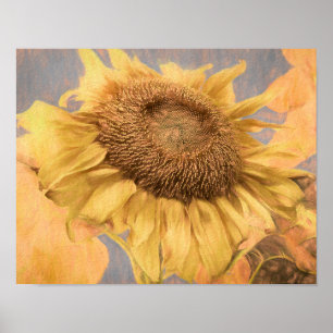 Poster Tournesols géants Pays Découpage gris jaune Art