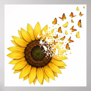 Poster Tournesols Papillons
