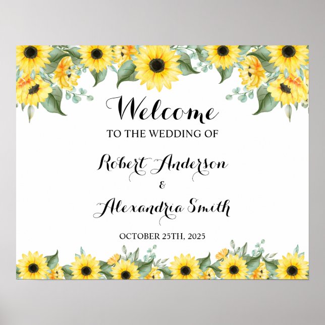 Poster Tournesols Verdure Bienvenue Mariage (Devant)