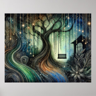 Poster Tournevis et lumières de l'arbre enchâssées la nui