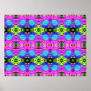Poster Tournsoleil abstraits bleus, fleurs mandala