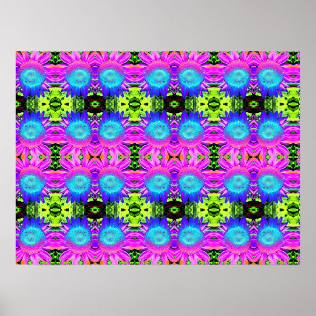 Poster Tournsoleil abstraits bleus, fleurs mandala (Devant)