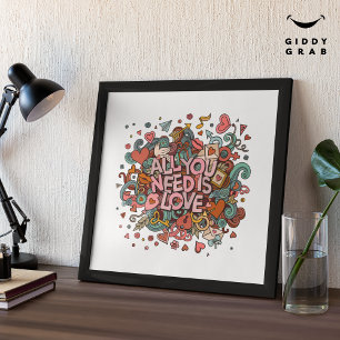 Poster Tout ce dont vous avez besoin est amour Retro Typo