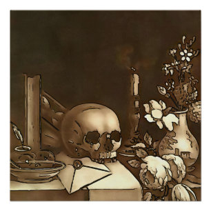 Poster Tout dans l'art en noir avec contour de vanité