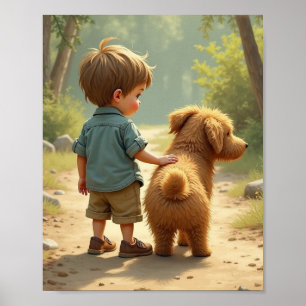 Poster Tout-petit avec son chien duveteux