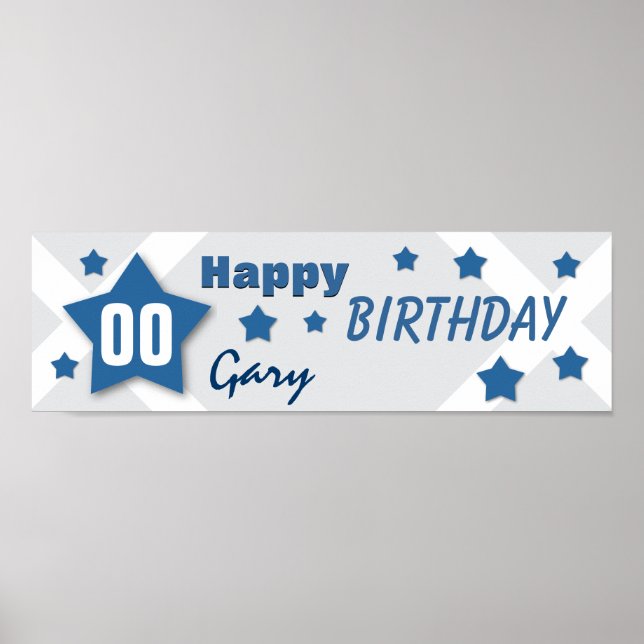 Poster TOUTE ANNÉE Anniversaire Star Banner BLUE et ARGEN (Devant)