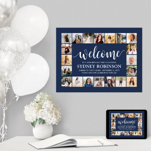 Poster Toute Bienvenue Anniversaire 20 Collage Photo Bleu