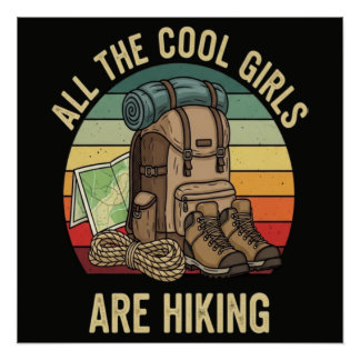 Poster Toutes les filles cool font de la randonnée rétro