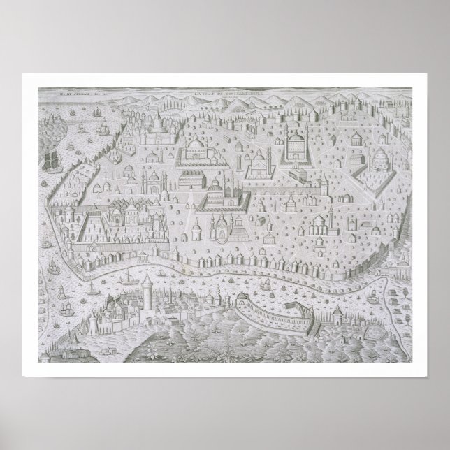 Poster Town map of Constantinople, Turkey, c.1650 (engrav (Devant)